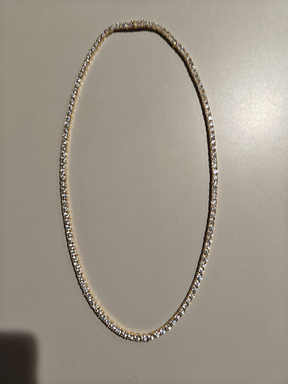 Classic Gold Tennis Necklace with 36 Carats Of Graded VVS D mossinate!